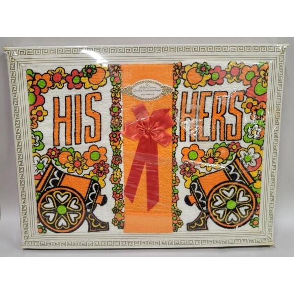 Vtg NIP 3pc Golden Crown His & Hers Decorative Towel Set MCM Floral Cannon 11x18 - Picture 1 of 7